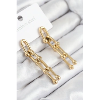 316L Çelik Sallantılı Tifany Model Gold Renk Kadın Küpe 5886