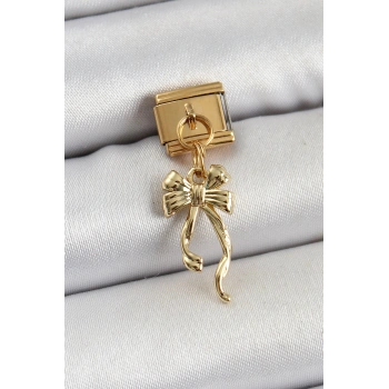 316L Çelik Sallantılı Uzun Fiyonk Model Gold Renk Nomination Charm 5886