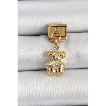 316L Çelik Sallantılı Zirkon Taşlı Ayıcık Model Gold Renk Nomination Charm 5886
