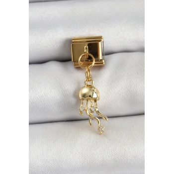 316L Çelik Sallantılı Zirkon Taşlı Deniz Anası Model Gold Renk Nomination Charm 5886