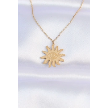 316L Çelik Zincir Gold Renk Göz Güneşi Tasarımlı Kolye 5886