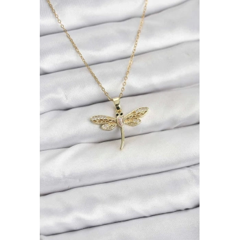 316L Çelik Zincir Gold Renk Yusufçuk Model Kadın Kolye 5886