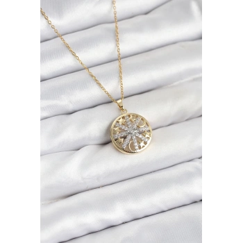 316L Çelik Zincir Gold Renk Zirkon Taşlı Kadın Kolye 5886