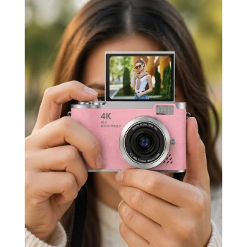 48 MP Vlog Kamera 1080P Video Flip Screen Uzun Pil Ömrü Selfie Kamera