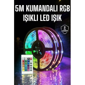5 Metre Şerit Led RGB Işıklı Kumandalı Güç Adaptörü Her Ortama Uygun