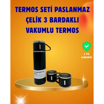 500 ml Isı Korumalı Çelik Termos ve Bardak Seti | Silikon Tabanlı Şık ve Pratik
