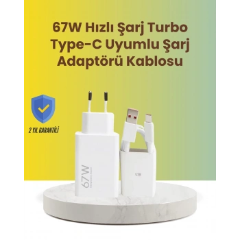 67W Hızlı Şarj Adaptörü ve Veri Aktarım Özellikli Type-C Kablo Seti