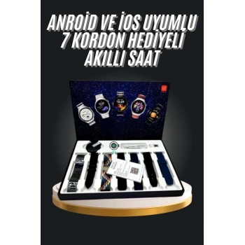 7 Kordonlu Akıllı Saat Siyah Kasa Dokunmatik Ekran Uyku ve Sağlık Takibi