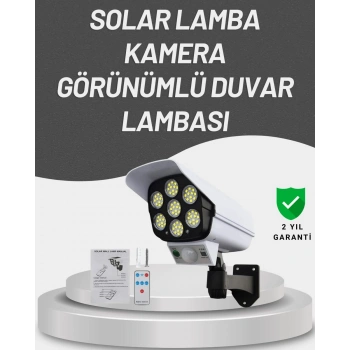77 LEDli Güneş Enerjili Güvenlik Lambası ve Kukla Kamera – Hareket Sensörlü 2400mAh Pilli