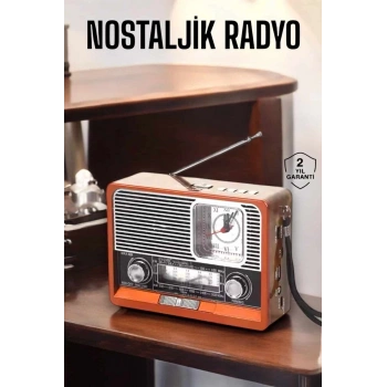 Ahşap Görünümlü Retro Bluetooth Radyo USBAUX Ve SD Kart Girişli