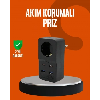 Akım Korumalı Priz 4 USB Type C Destekli Yüksek Isı Dayanımlı