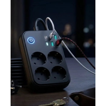 Akım Korumalı Uzatma Prizi 4 USB 2 Type C Dayanıklı ve Güvenli Tasarım