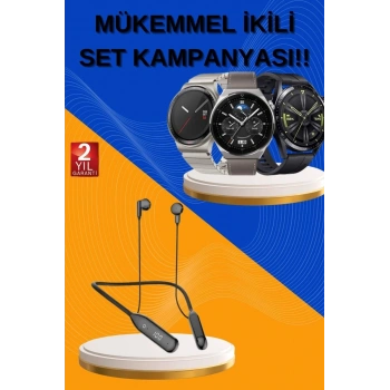 Alarm ve Titreşim Özellikli Akıllı Saat ve Mikrofonlu Kablolu Bluetooth Kulaklık 60 Saat