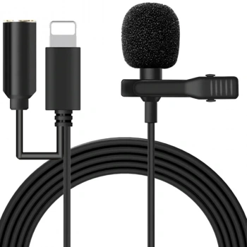 ALLY iPhone Lightning Yaka Mikrofonu+3.5MM jack Profesyonel Youtuber Mikrofonu-(5775)