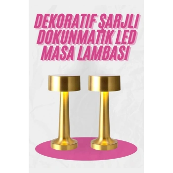 Altın Rengi Masa ve Gece Lambası Dokunmatik Şarjlı Masa Lambası