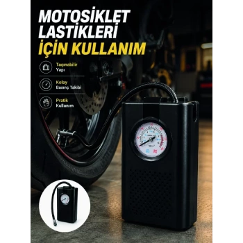 Araç Lastik Şişirme Pompası Taşınabilir Analog Basınç Göstergeli Hava Kompresörü