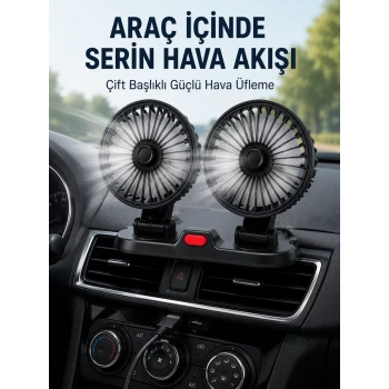 Ayarlanabilir Çift Başlıklı Sessiz Araç İçi Vantilatör