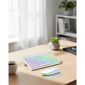 Aydınlatmalı Kablosuz Klavye Mouse Seti Bluetooth Bağlantılı Çoklu Cihaz Uyumlu