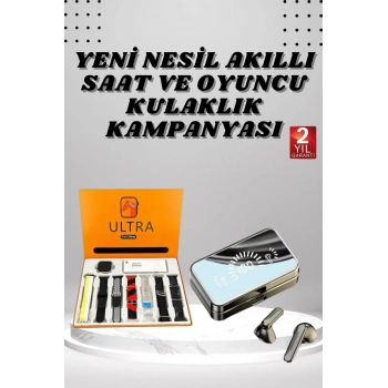 Aynalı Bluetooth Kulaklık ve 7 Kordonlu Akıllı Saat Dijital Göstergeli Uzun Pil Ömrü