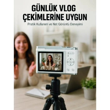 Beyaz 4K Dijital Kamera 2.4 İnç HD Ekran ve LED Flaşlı
