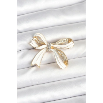 Beyaz Renk Fiyonk Model Broş 5886
