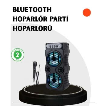 Bluetooth Bağlantılı Taşınabilir Hoparlör – LED Işıklı FM Radyolu Mikrofon Girişli