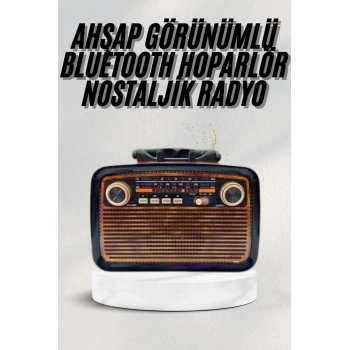 Bluetooth Hoparlör Ahşap Renk Vintage Işıklı Nostaljik Radyo Fm Ahşap Görünümlü