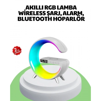 Bluetooth Hoparlörlü RGB Atmosfer Lambası Kablosuz Şarj ve Saat Özellikli