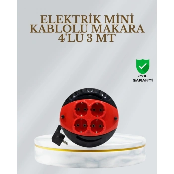 CE Belgeli 3 Metre 4’lü Kablolu Priz Makara