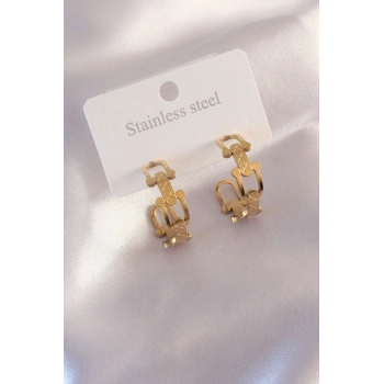 Çelik Gold Renk Tifanny Zincir Model Kadın Küpe 5886