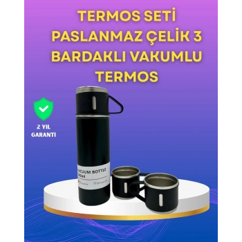 Çelik Termos Bardak Seti | 500 ml Kapasite Kaymaz Taban Hediye Kutulu