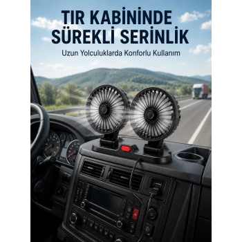 Çift Başlıklı Araç İçi USB Vantilatör Soğutucu Fan