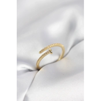 Çivi Model Zirkon Taşlı Gold Renk Kadın Yüzük 5886