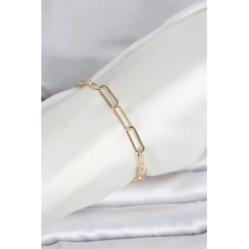 CM 14K Gold Renk Kalın Ataç Zincir Model Kadın Bileklik 5886