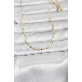 CM 14K Gold Renk Lazerli Yassı Model Zincirli 60 cm Kadın Kolye 5886