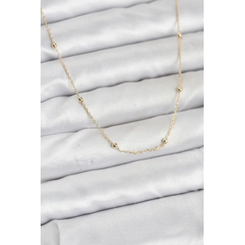 CM 14K Gold Renk Minik Top Zincirli Kadın Kolye 5886