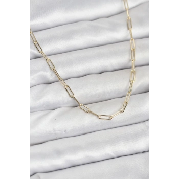 CM 14K Gold Renk Pirinç Ataç Zincir Kadın Kolye 5886