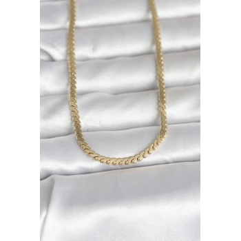 CM 14K Gold Renk Yassı Ezme Zincir Model 60 cm Kadın Kolye 5886