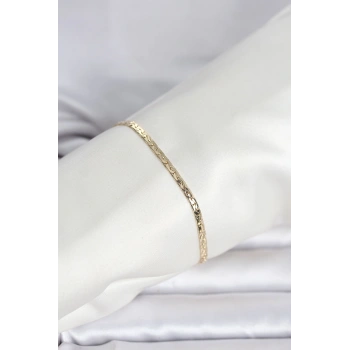 CM 14K Gold Renk Yassı Ezme Zincir Model Kadın Bileklik 5886