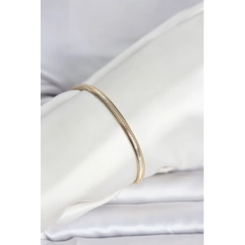 CM 14K Gold Renk Yassı Yılan Zincir Model Kadın Bileklik 5886