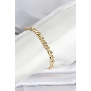 CM 14K Gold Renk Yassı Zincir Model Kadın Bileklik 5886