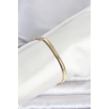 CM 14K Gold Renk Yassı Zincir Yılan Model Kadın Bileklik 5886