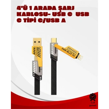 Dönüştürülebilir 4 Başlıklı Hızlı Şarj Kablosu – 1.2m 65W Dayanıklı ve Esnek Tasarım