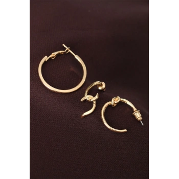 Düğüm Model Altın Renk Metal Çoklu Küpe 5886