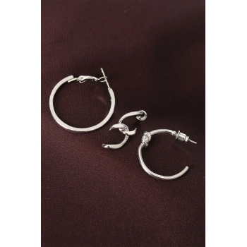 Düğüm Model Gümüş Renk Metal Çoklu Halka Küpe 5886