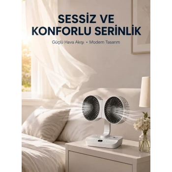 Duvara Monte Edilebilen Çift Başlıklı Sessiz Masa Fanı