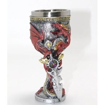 Ejderha Ve Kılıç Temalı 3D Kabartmalı Çelik Kadeh Bardak