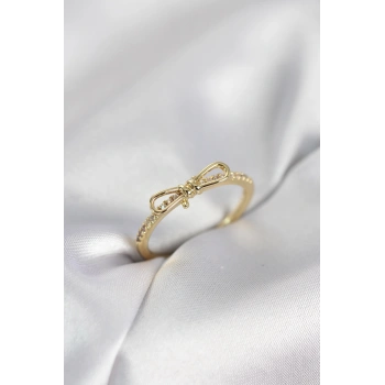 Fiyonk Model Zirkon Taşlı Gold Renk Kadın Yüzük 5886