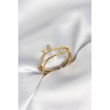 Gold Renk 2li Zirkon Taşlı Kelebek Model Kadın Yüzük 5886
