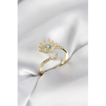 Gold Renk Göz Model Zirkon Taşlı Kadın Yüzük 5886